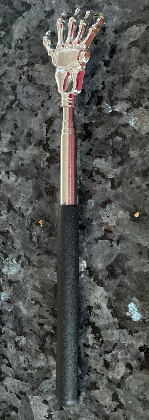 Telescopic Back Scratcher Extendable, With Silver Skeleton Metal Hand.