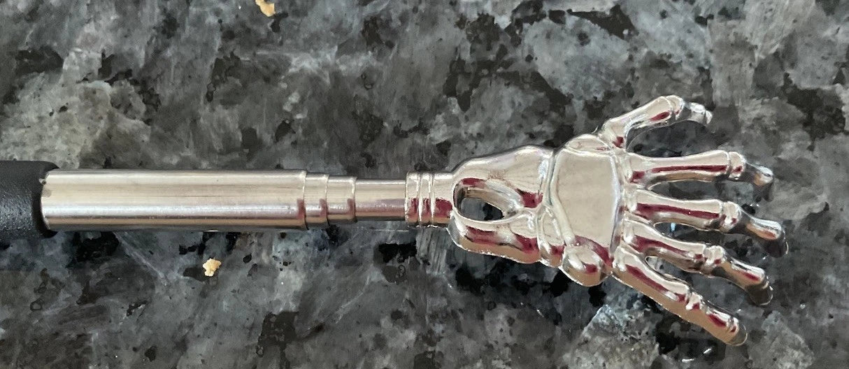 Telescopic Back Scratcher Extendable, With Silver Skeleton Metal Hand.