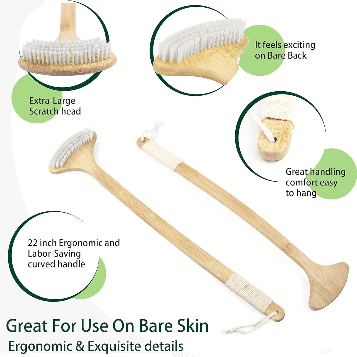 Back Scratcher for Men, 22'' Oversized Bamboo Body Scratcher with Long Curved
