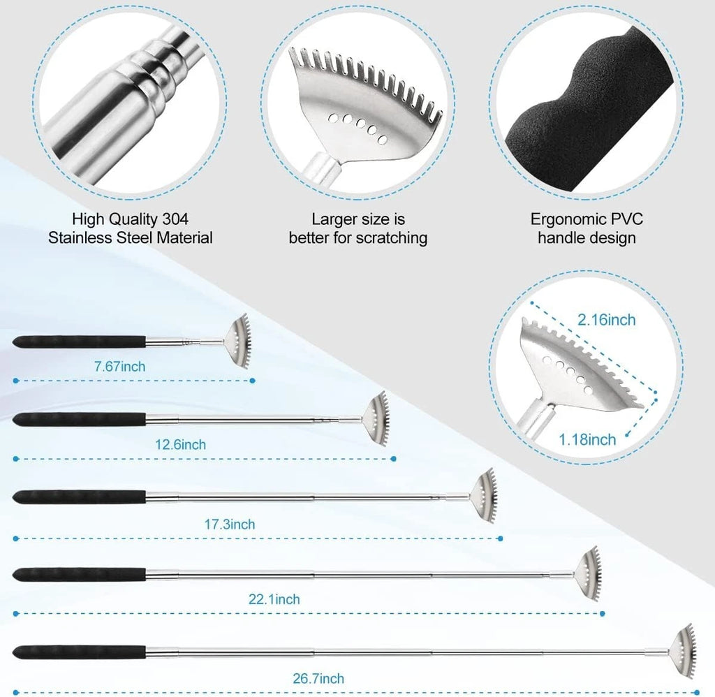 Back Scratcher Set Stainless Steel Portable Extendable Massage Tool for Men W...