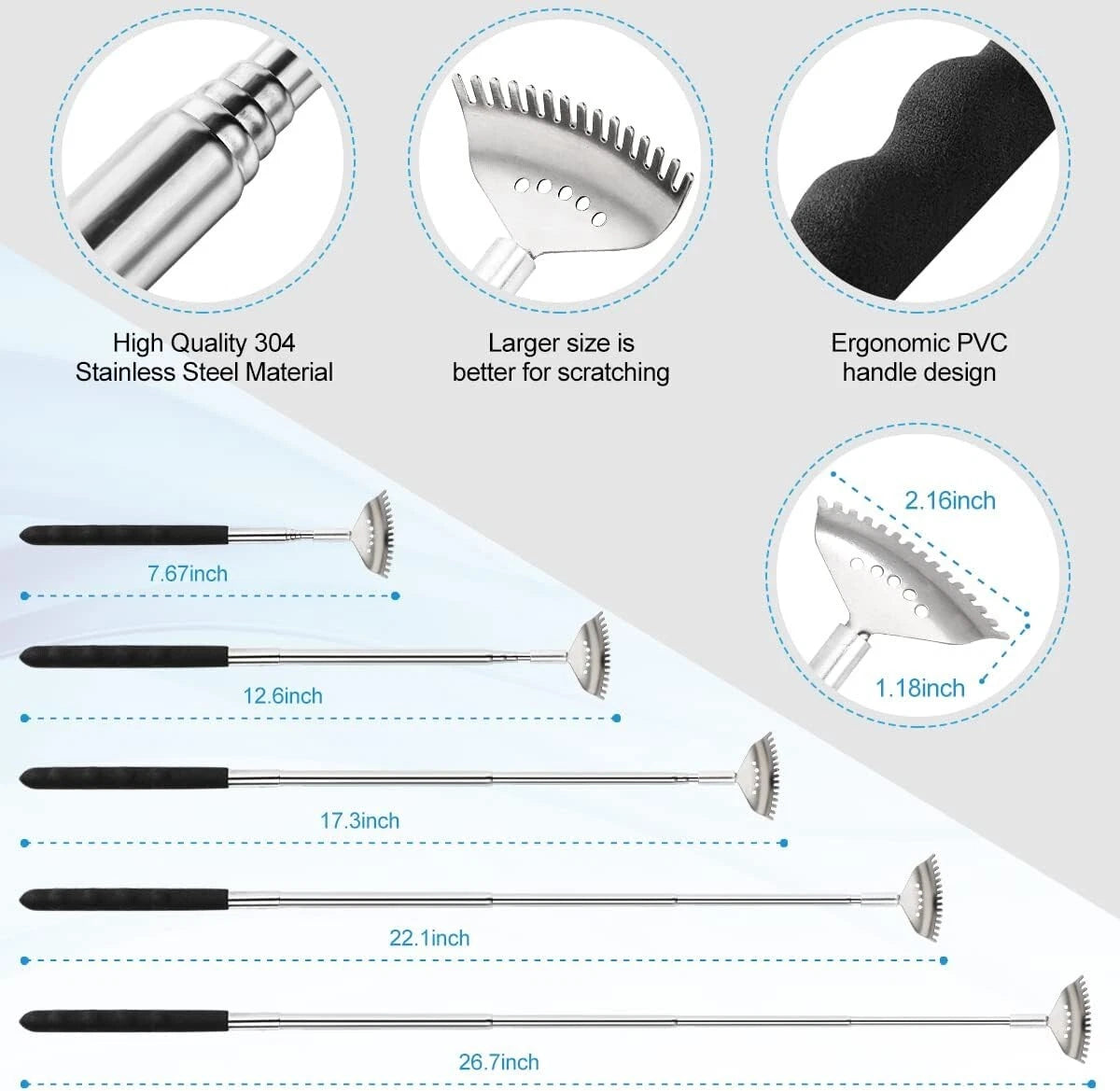 Back Scratcher Set Stainless Steel Portable Extendable Massage Tool for Men W...