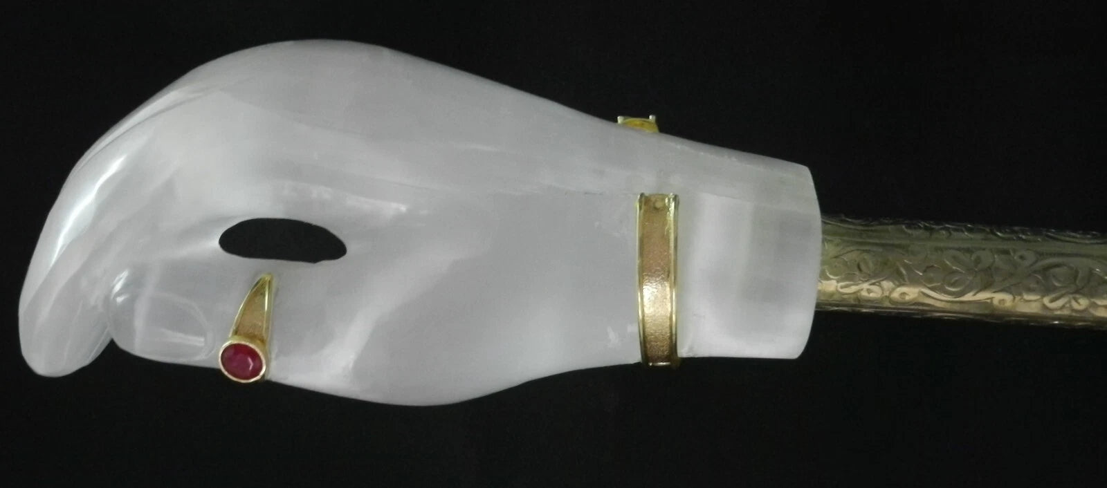 INCREDIBLE RARE JADE STONE BACK SCRATCHER with BRASS STAND 2 SEMI PRESIOUS STONE