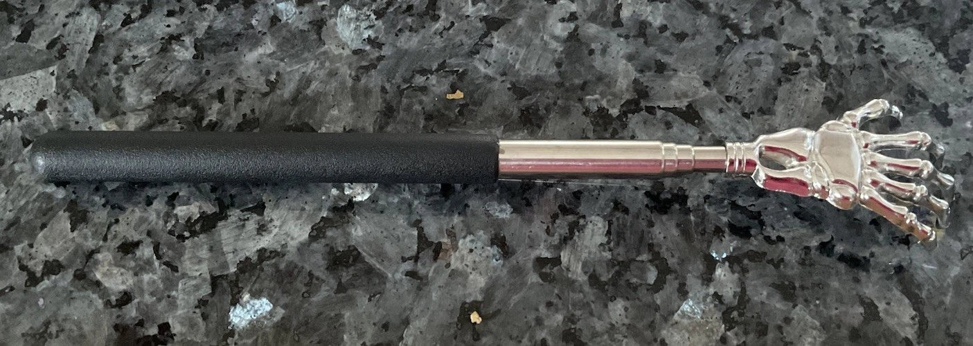 Telescopic Back Scratcher Extendable, With Silver Skeleton Metal Hand.