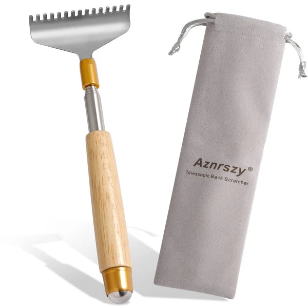 Extendable Back Scratcher with Wooden Handle & Steel Roller, 62CM