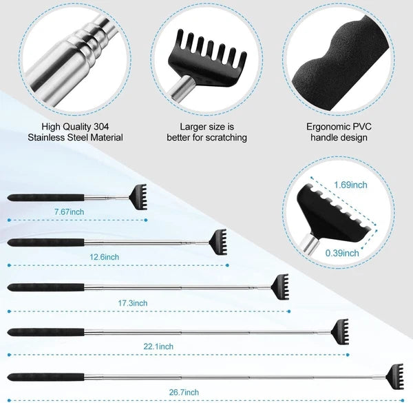 Back Scratcher Set Stainless Steel Portable Extendable Massage Tool for Men W...