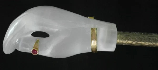 INCREDIBLE RARE JADE STONE BACK SCRATCHER with BRASS STAND 2 SEMI PRESIOUS STONE