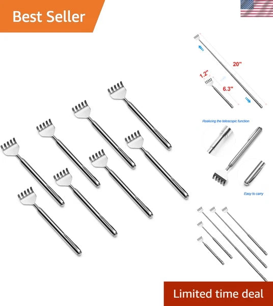 8-Pack Portable Telescopic Back Scratchers - Stainless Steel, Travel-Friendly