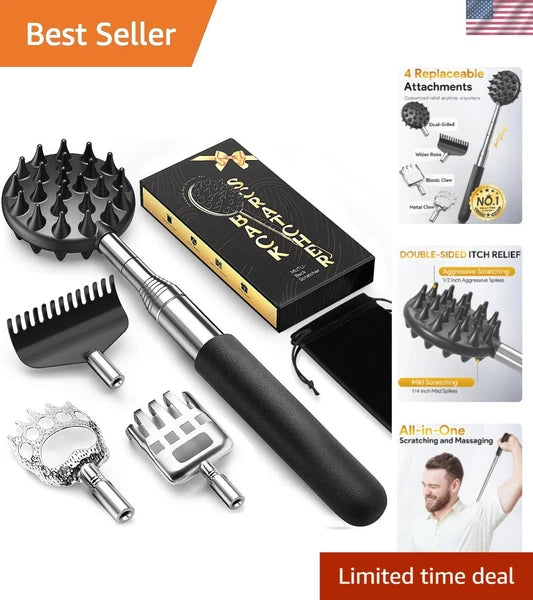 Telescoping Back Scratcher with 4 Detachable Heads - Ideal Gift for Any Occasion