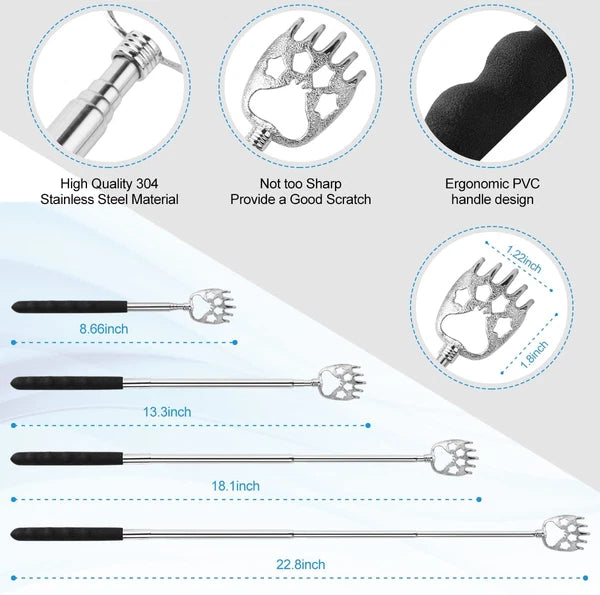 3 Pack Metal Portable Telescoping Back Scratchers with Rubber Handles