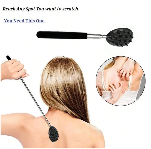 Stainless Steel & Rubber Extendable 30“ Back Scratcher with 3 Detachable Heads