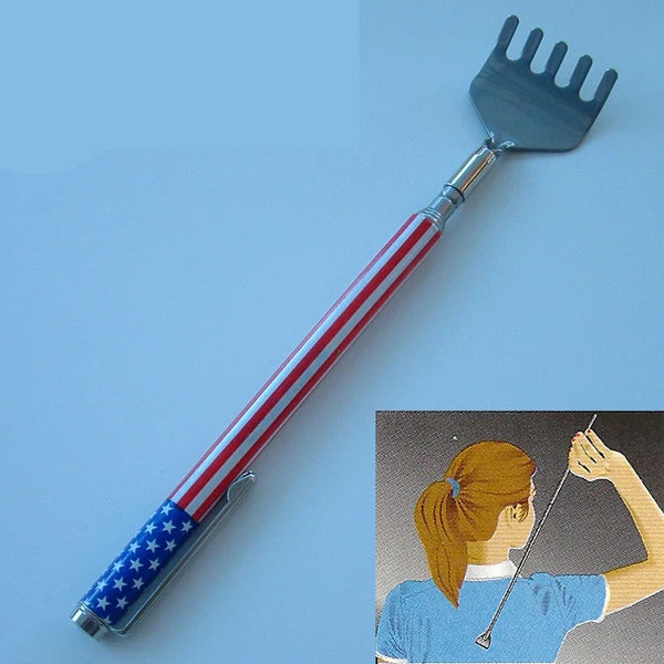 2  American Flag Telescoping / Telescopic Metal Back Scratcher Clip & 5 Prongs