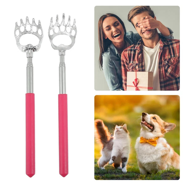 2pcs Extendable Bear Claw Stainless Steel Back Scratcher for Men and Women Pink