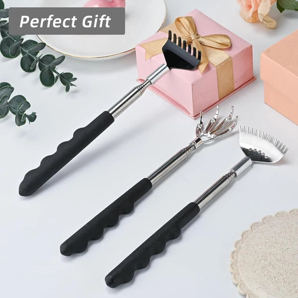 3 Pack Metal Telescoping Back Scratcher with Rubber Handle for Men Women Kids
