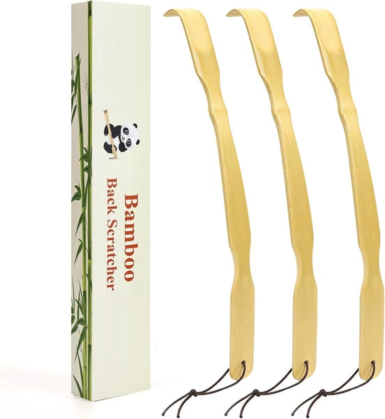 3 Pack Wooden Back Scratcher, 17 Inch Curved Long Handle Bamboo Back Scratchers