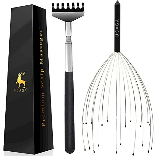 20 Fingers Head Massager Scalp Massager Head Scratcher Extendable Back Black