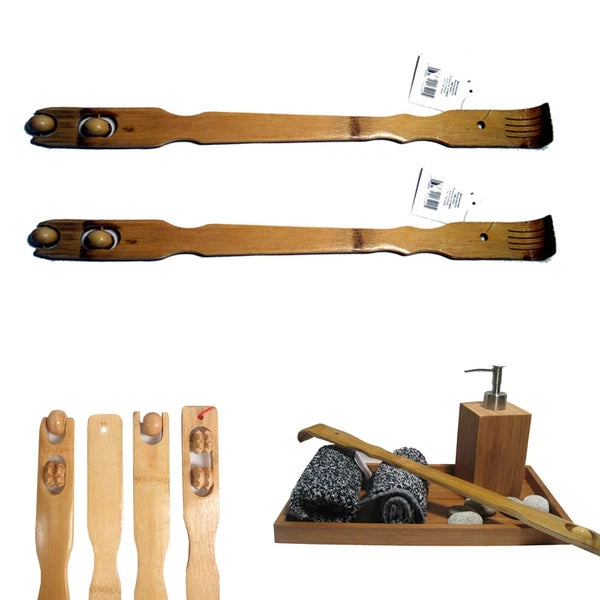 2 Bamboo Back Scratchers Wooden Body Stick Set