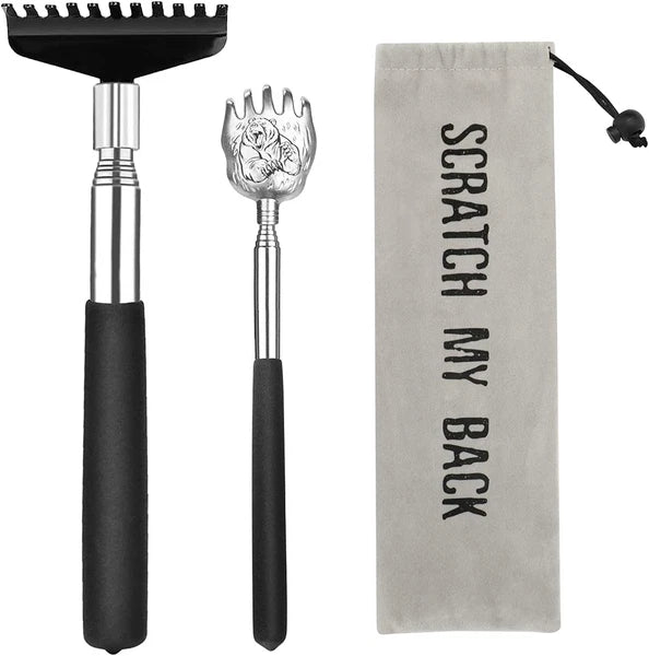Back Scratcher 2 Pack - Extendable Stainless Steel, with Carrying Bag