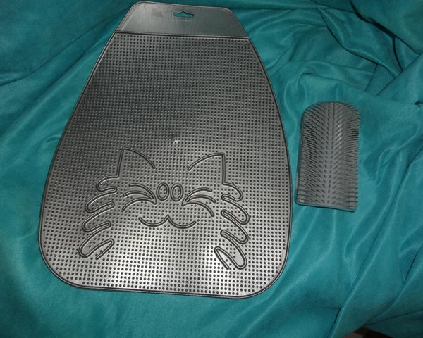 Lot 2 Cat-litter Mat &Self Groom Face Scratcher Wall Corner Massage Brush -gray