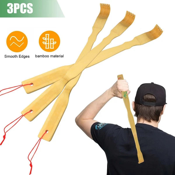 3 Pack Natural Bamboo Back Scratcher Long Reach Pick Itch Relief Tool Portable