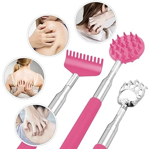 Portable Telescoping Back Scratcher with 3 Detachable Scratching Heads