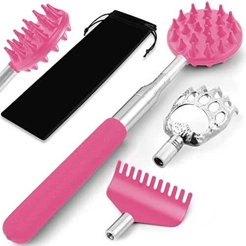 Portable Telescoping Back Scratcher with 3 Detachable Scratching Heads