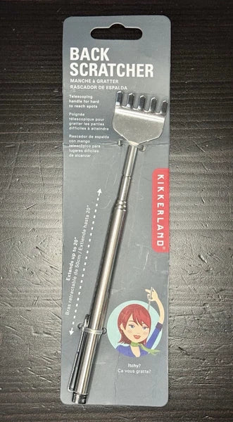 NEW Kikkerland Telescoping Metal Back Scratcher with Clip Handle Grip