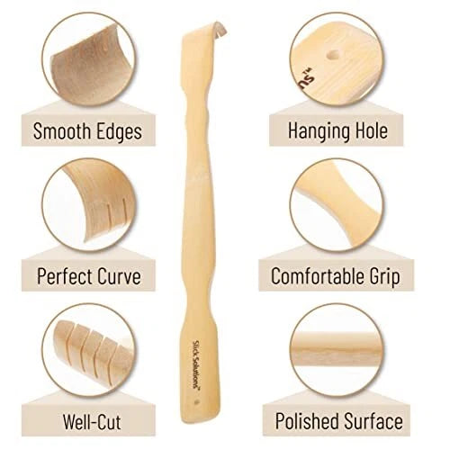 2Pcs Wooden Bamboo Back Scratcher Long Handle Itch Relief Finger-Like Scratchers