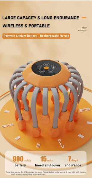 NNEOBA 20-Head Scalp Massager with Red Light Therapy Octopus Scratcher Orange