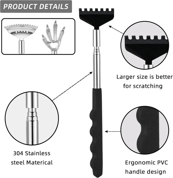 3 Pack Metal Telescoping Back Scratcher with Rubber Handle for Men Women Kids